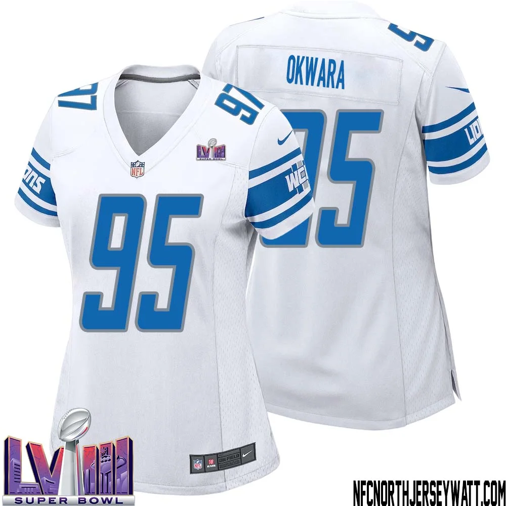Romeo Okwara No 95 Women White Detroit Lions Player Super Bowl LVIII Away Game Jersey 1