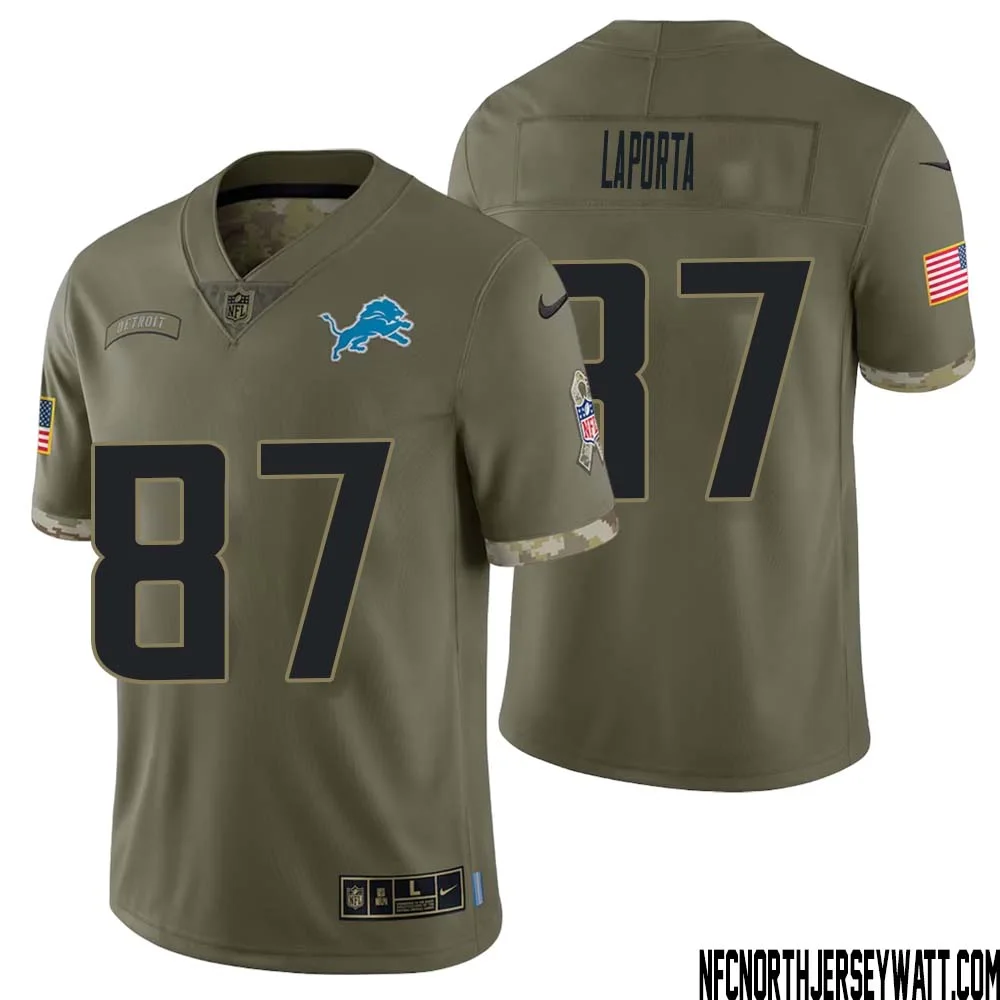 Sam LaPorta No 87 Men Olive Detroit Lions 2022 Salute To Service Retired Player Limited Jersey 1