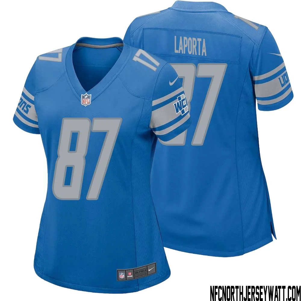 Sam LaPorta No 87 Women Blue Detroit Lions Player Home Game Jersey