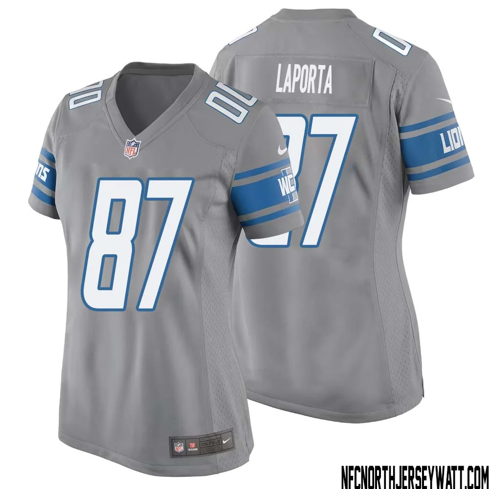Sam LaPorta No 87 Women Gray Detroit Lions Player Alternate Game Jersey 1