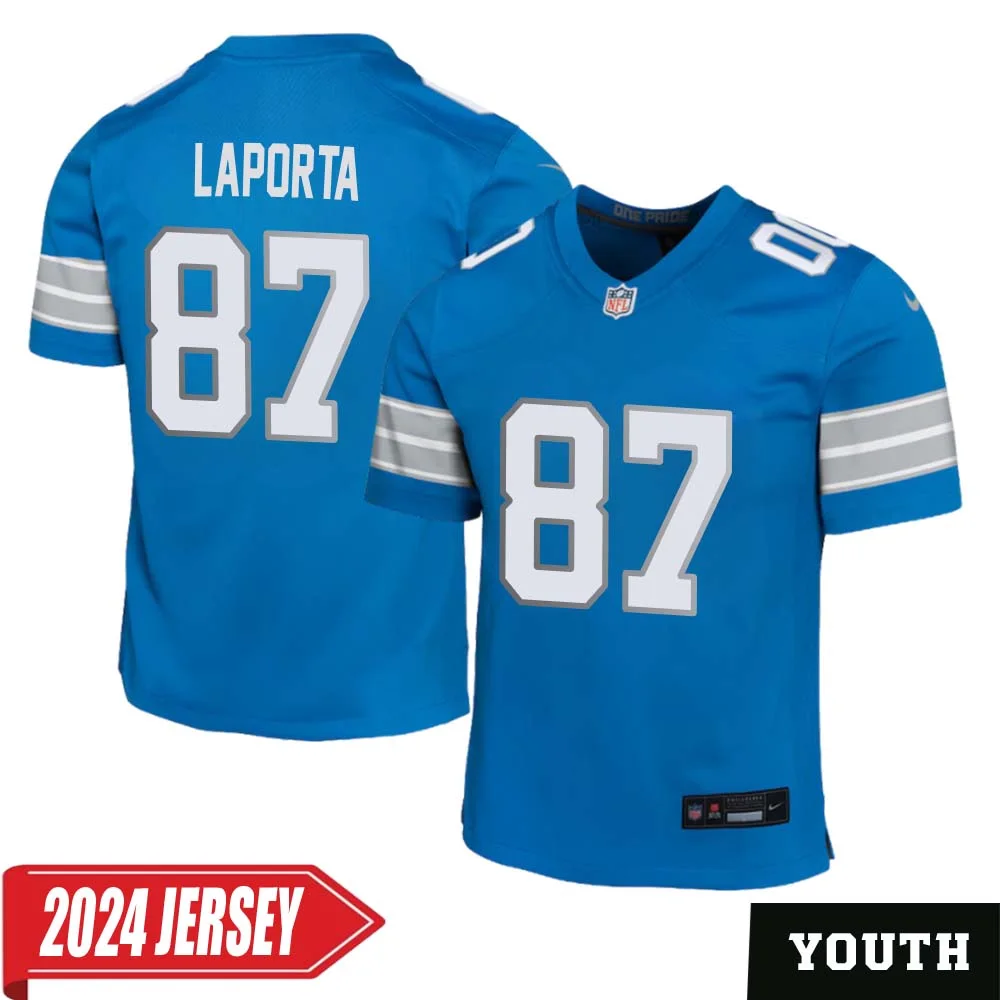 Sam LaPorta No 87 Youth s Detroit Lions Home Game 2024 Jersey Blue