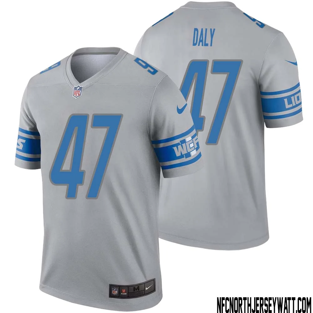 Scott Daly No 47 Men Gray Detroit Lions Inverted Legend Jersey