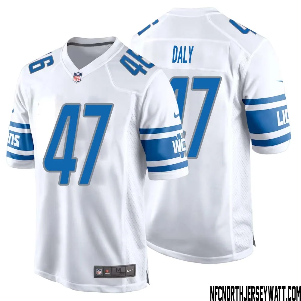 Scott Daly No 47 Men White Detroit Lions Player Away Game Jersey