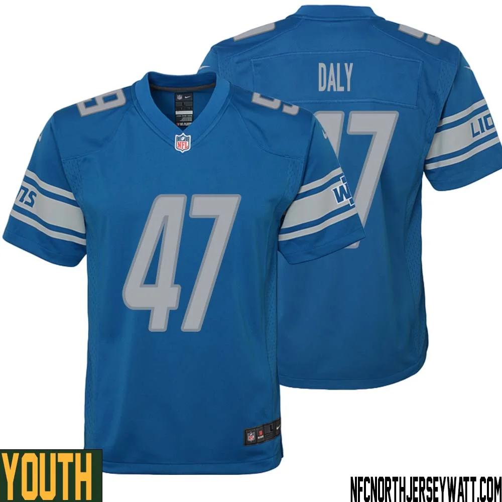 Scott Daly No 47 Youth Blue Detroit Lions Player Home Game Jersey