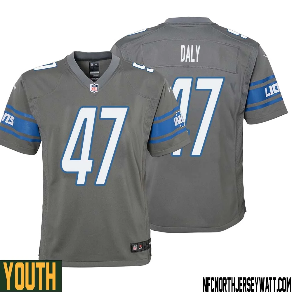 Scott Daly No 47 Youth Gray Detroit Lions Player Alternate Game Jersey 1