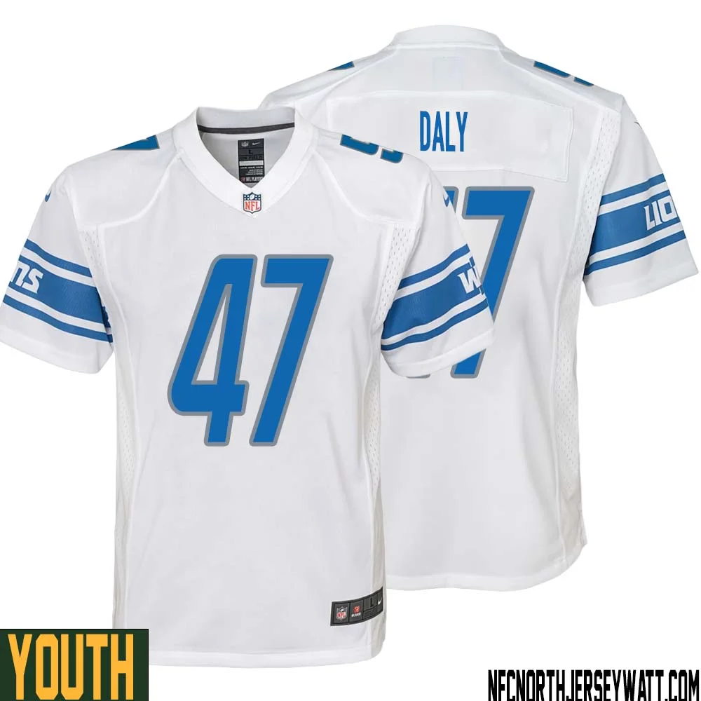 Scott Daly No 47 Youth White Detroit Lions Player Away Game Jersey 1