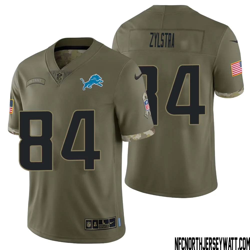 Shane Zylstra No 84 Men Olive Detroit Lions 2022 Salute To Service Retired Player Limited Jersey 1