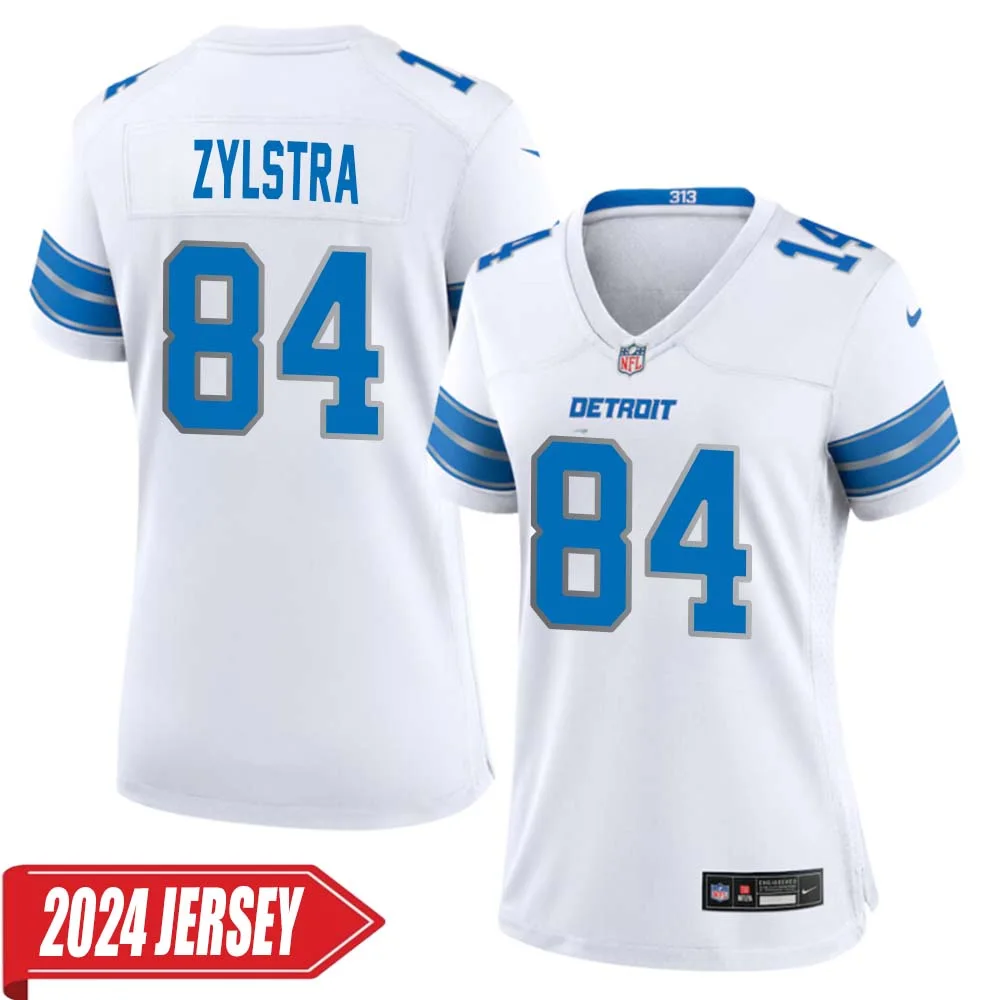 Shane Zylstra No 84 Woman s Detroit Lions Away Game 2024 Jersey White