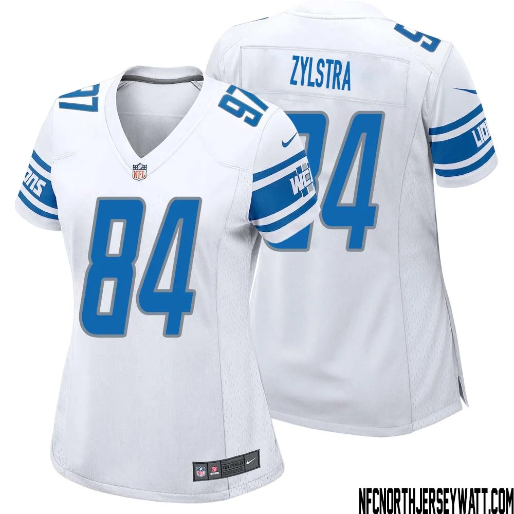 Shane Zylstra No 84 Women White Detroit Lions Player Away Game Jersey