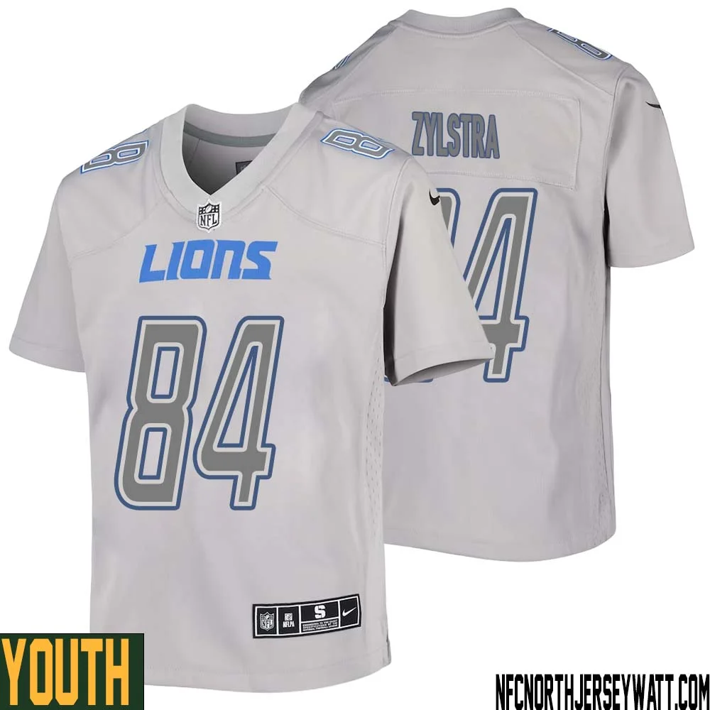 Shane Zylstra No 84 Youth Gray Detroit Lions Atmosphere Fashion Game Jersey 1