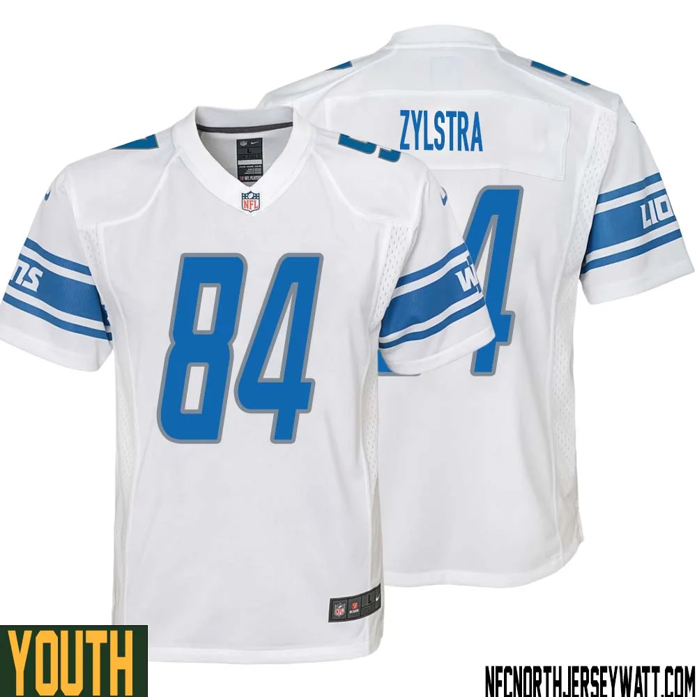 Shane Zylstra No 84 Youth White Detroit Lions Player Away Game Jersey 1