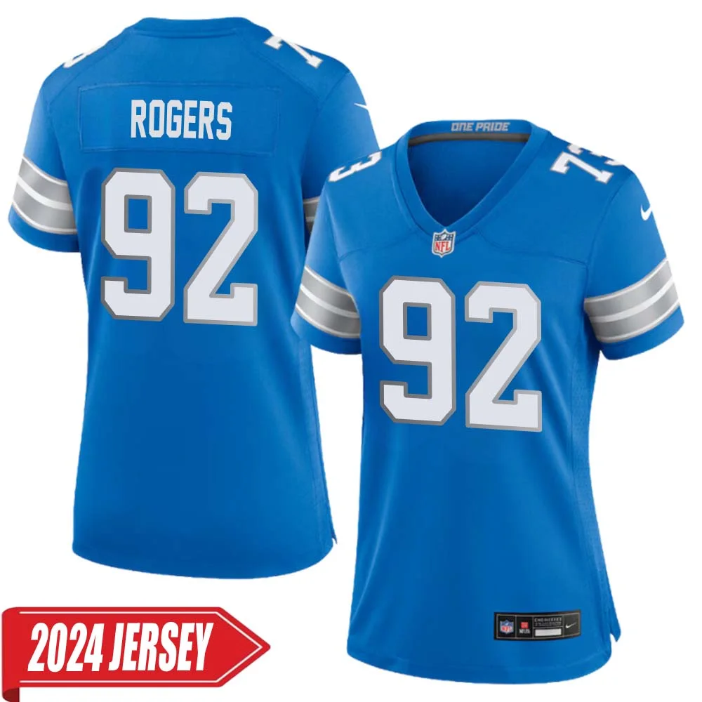 Shaun Rogers No 92 Woman s Detroit Lions Home Game 2024 Jersey Blue