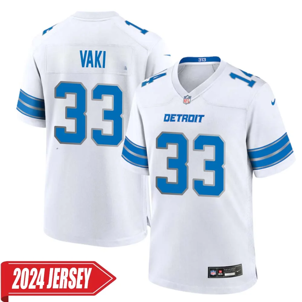 Sione Vaki No 33 Men s Detroit Lions Away Game 2024 Jersey White