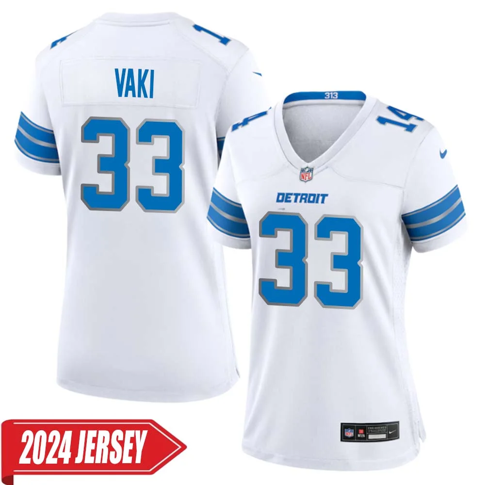 Sione Vaki No 33 Woman s Detroit Lions Away Game 2024 Jersey White