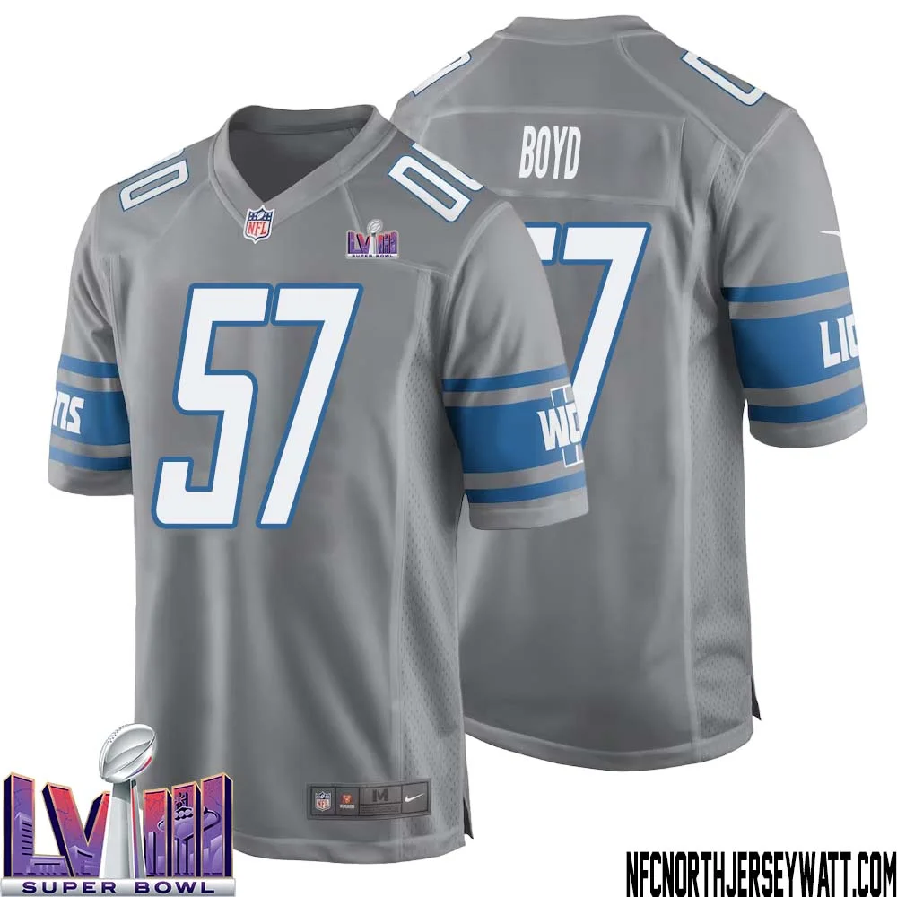 Stephen Boyd No 57 Men Grey Detroit Lions Player Super Bowl LVIII Alternate Game Jersey