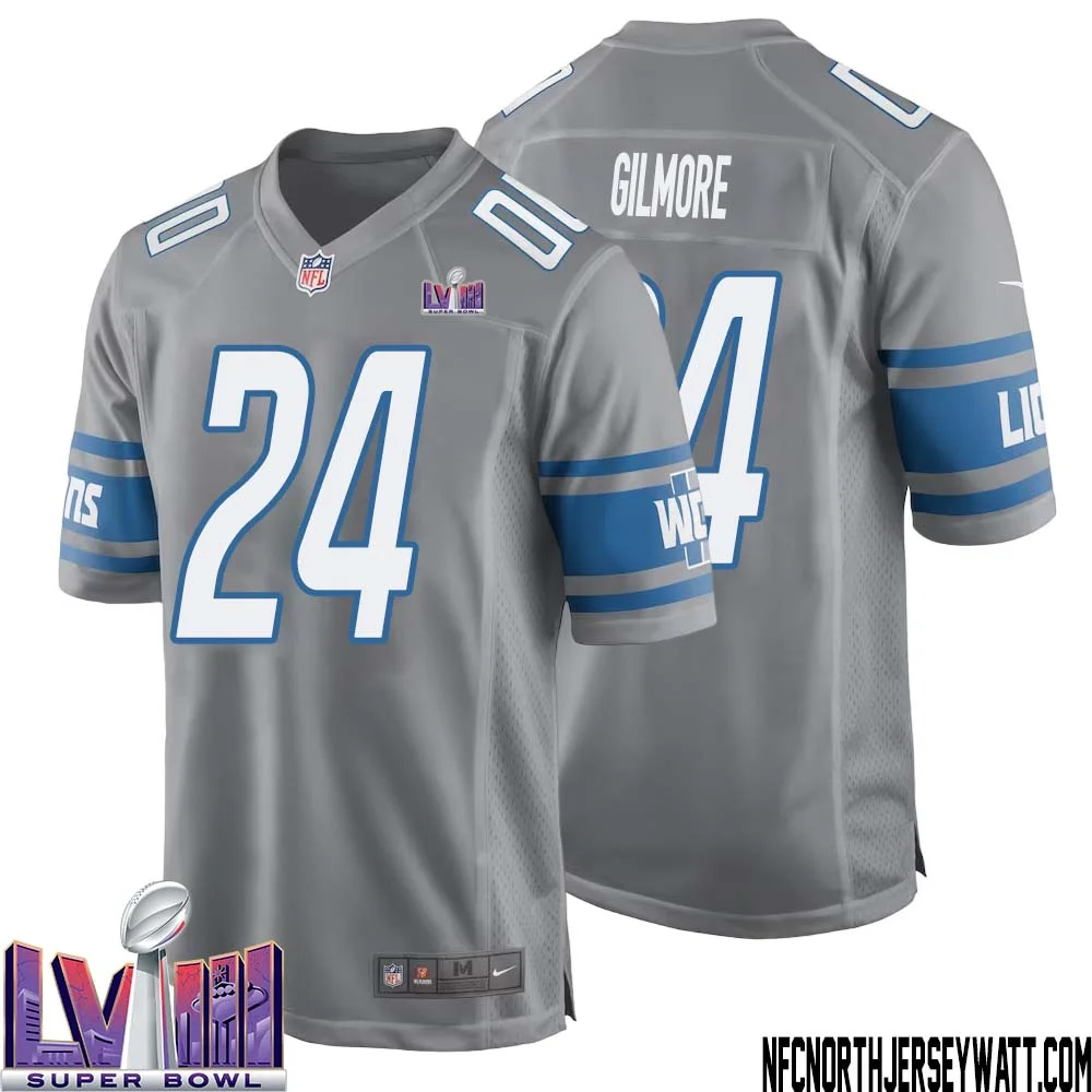 Steven Gilmore No 24 Men Grey Detroit Lions Player Super Bowl LVIII Alternate Game Jersey 1