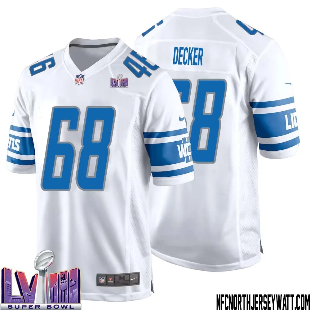 Taylor Decker No 68 Men White Detroit Lions Player Super Bowl LVIII Away Game Jersey