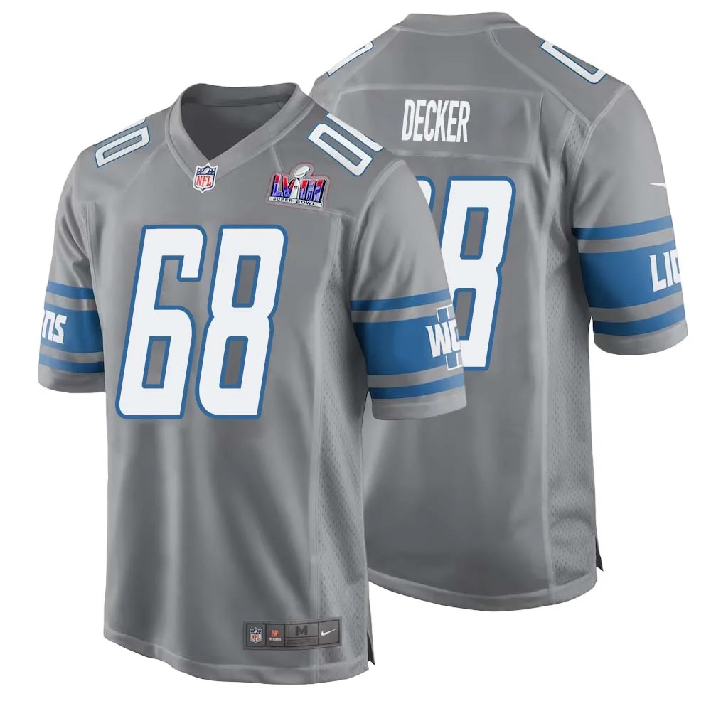 Taylor Decker No 68 Mens Custom Gray Detroit Lions Alternate Super Bowl LVIII Game Jersey
