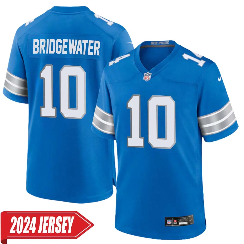 Teddy Bridgewater No 10 Men s Detroit Lions Home Game 2024 Jersey Blue