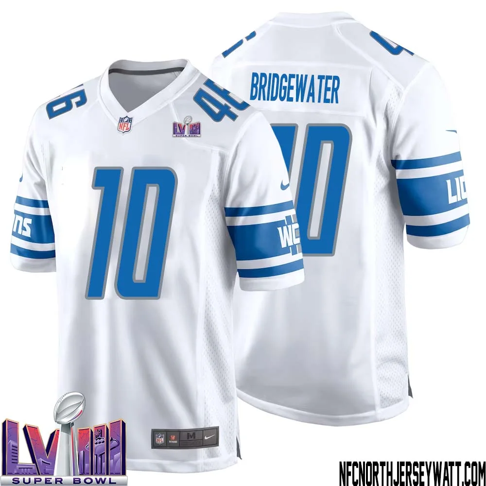 Teddy Bridgewater No 10 Men White Detroit Lions Player Super Bowl LVIII Away Game Jersey