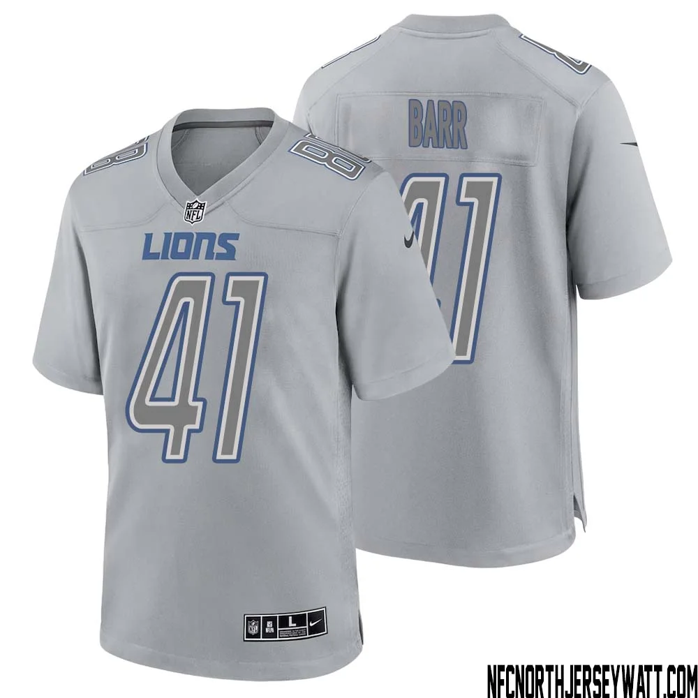 Terry Barr No 41 Men Gray Detroit Lions Atmosphere Fashion Game Jersey