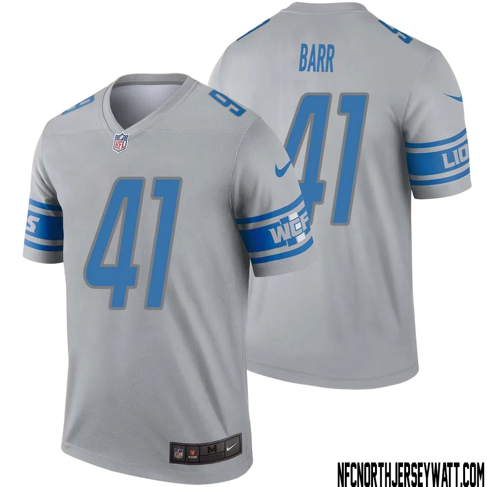 Terry Barr No 41 Men Gray Detroit Lions Inverted Legend Jersey