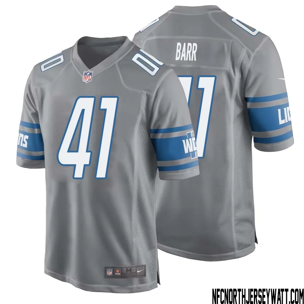 Terry Barr No 41 Men Gray Detroit Lions Player Alternate Game Jersey 1