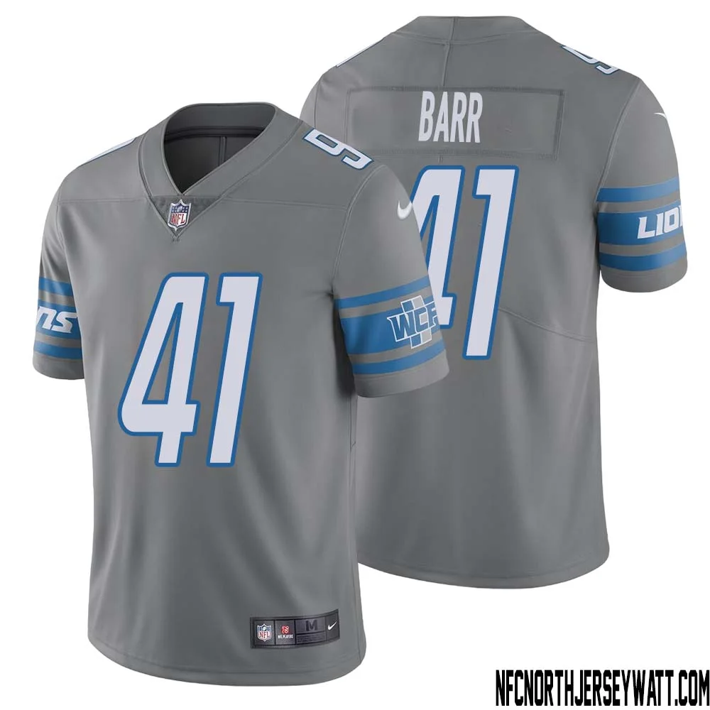 Terry Barr No 41 Men Steel Detroit Lions Vapor Untouchable Color Rush Limited Player Jersey 1