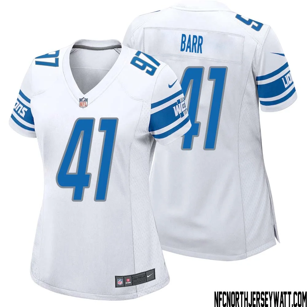 Terry Barr No 41 Women White Detroit Lions Player Away Game Jersey 1