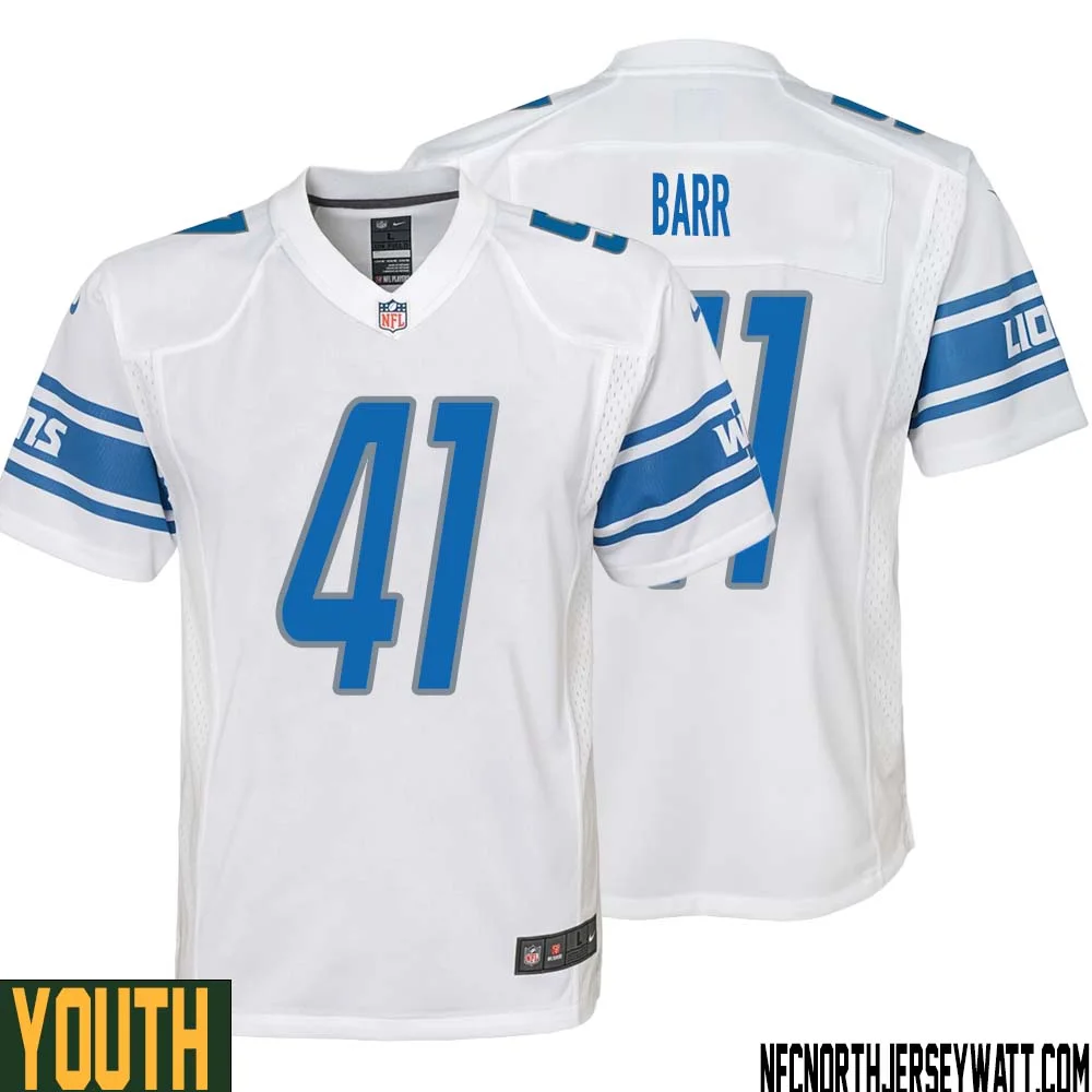 Terry Barr No 41 Youth White Detroit Lions Player Away Game Jersey 1