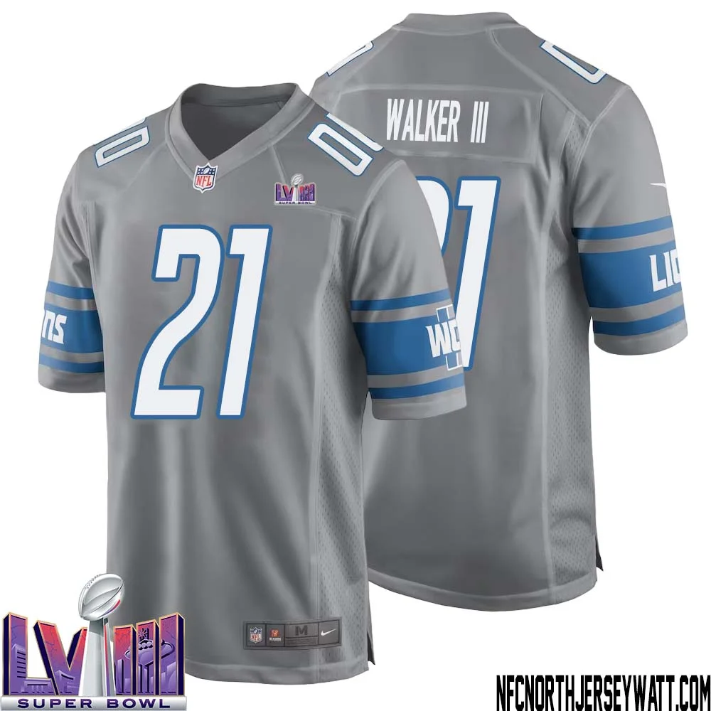 Tracy Walker III No 21 Men Grey Detroit Lions Player Super Bowl LVIII Alternate Game Jersey 1