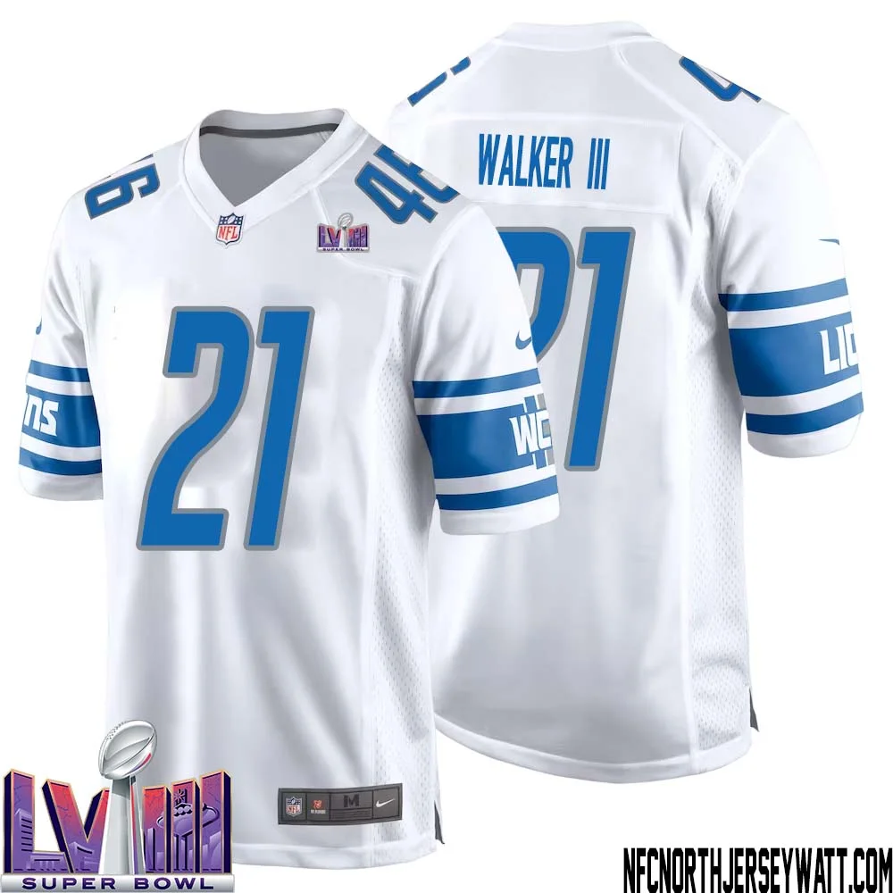 Tracy Walker III No 21 Men White Detroit Lions Player Super Bowl LVIII Away Game Jersey