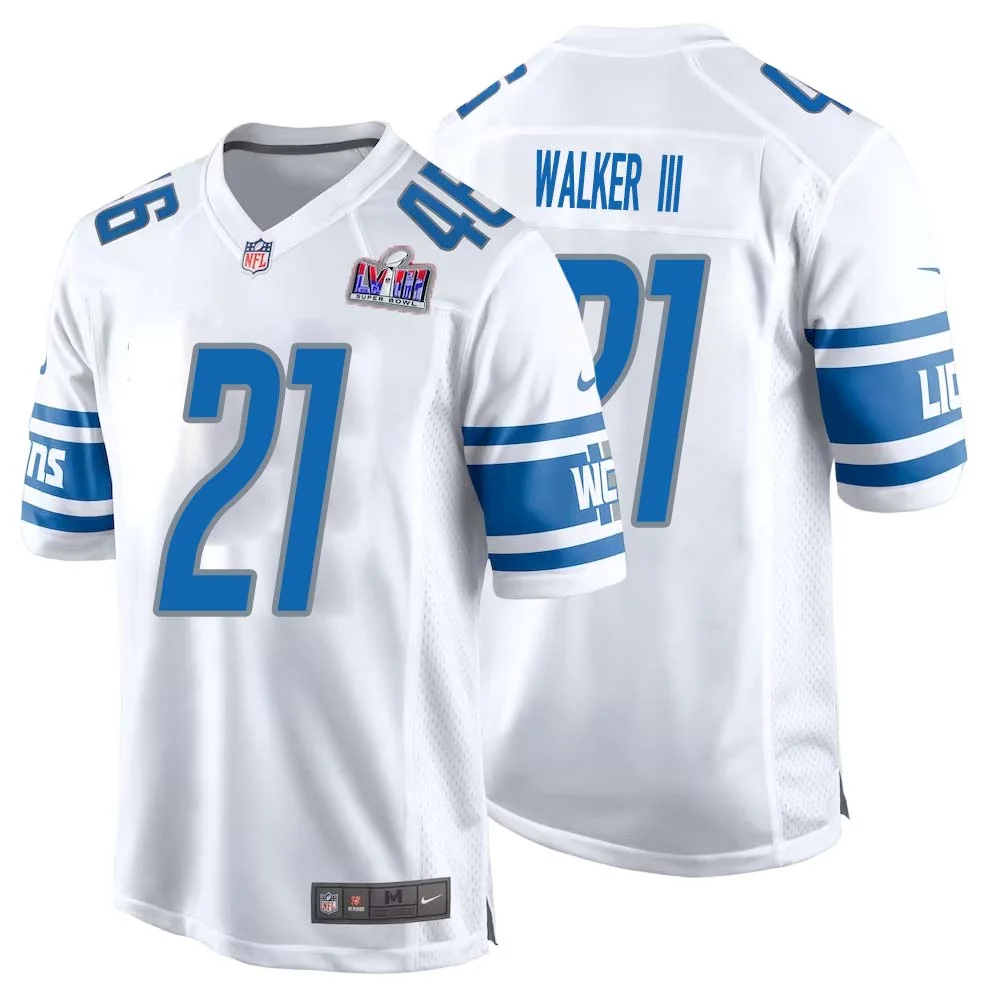 Tracy Walker III No 21 Mens Custom White Detroit Lions Super Bowl LVIII Away Game Jersey