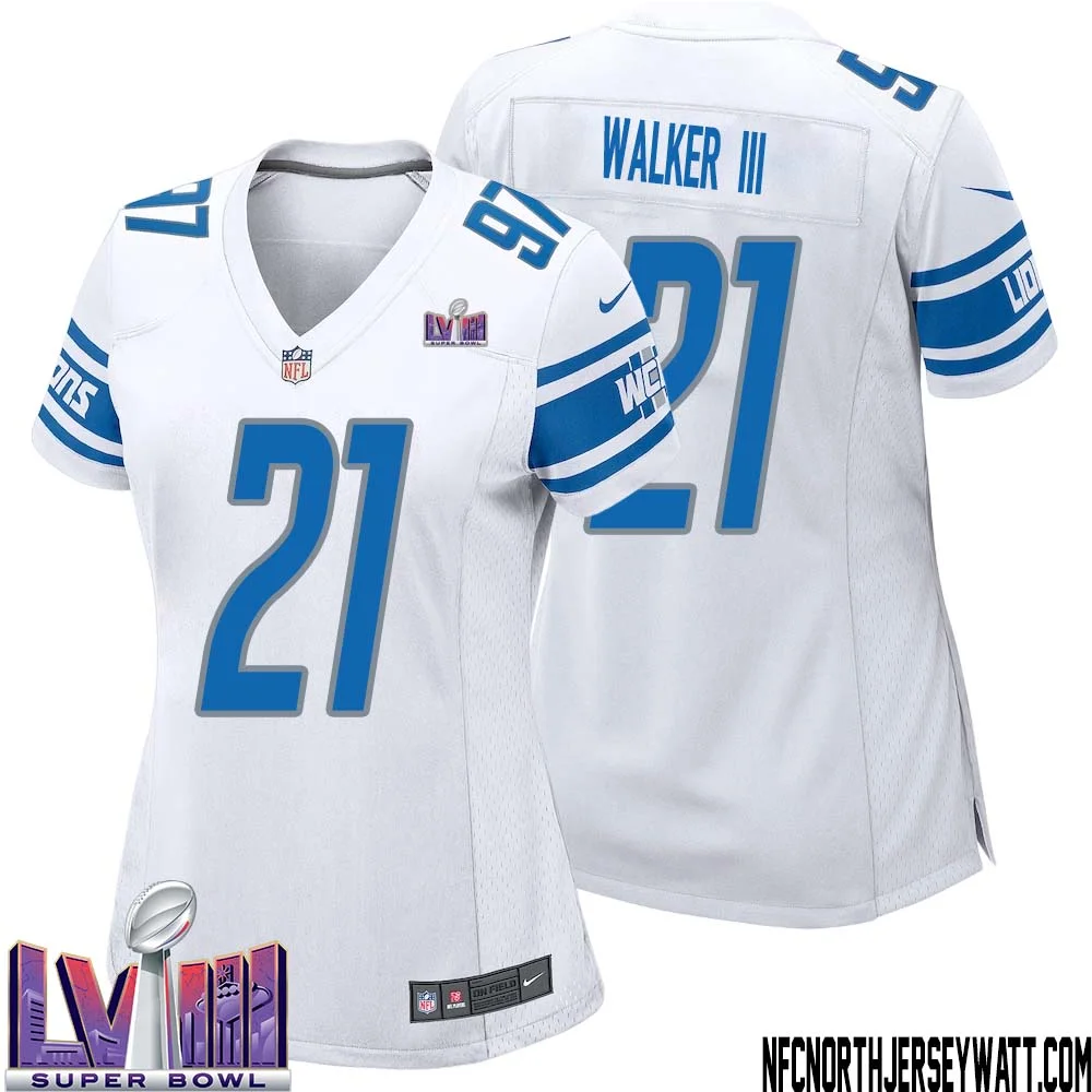 Tracy Walker III No 21 Women White Detroit Lions Player Super Bowl LVIII Away Game Jersey