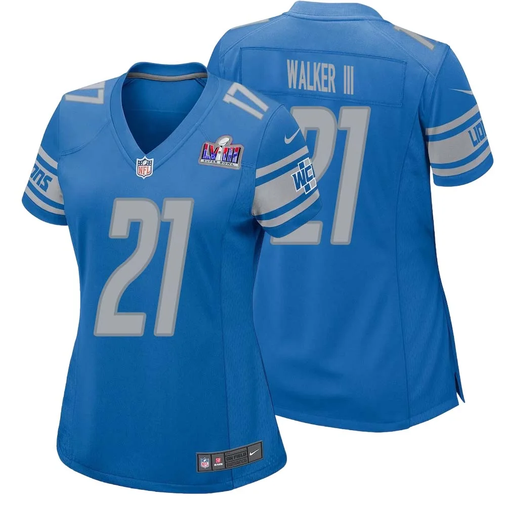 Tracy Walker III No 21 Womens Custom Blue Detroit Lions Super Bowl LVIII Player Home Game Jersey