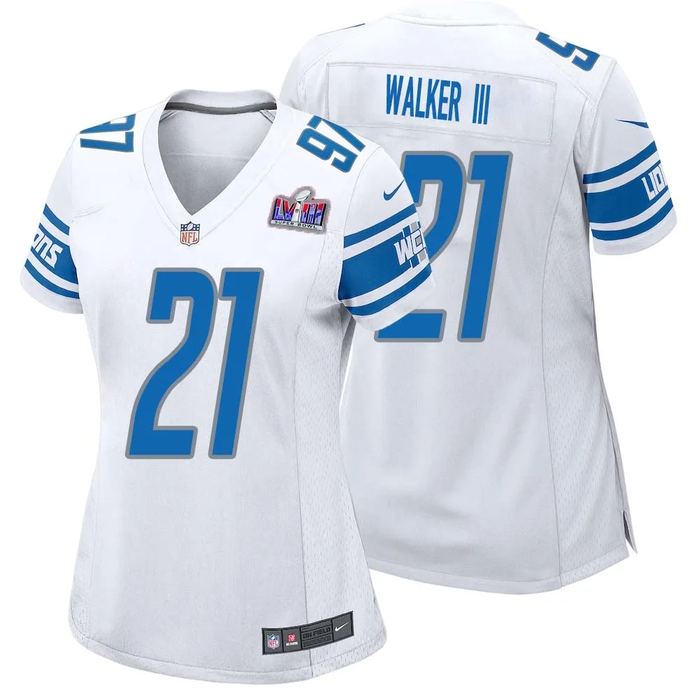 Tracy Walker III No 21 Womens Custom White Detroit Lions Super Bowl LVIII Away Game Jersey