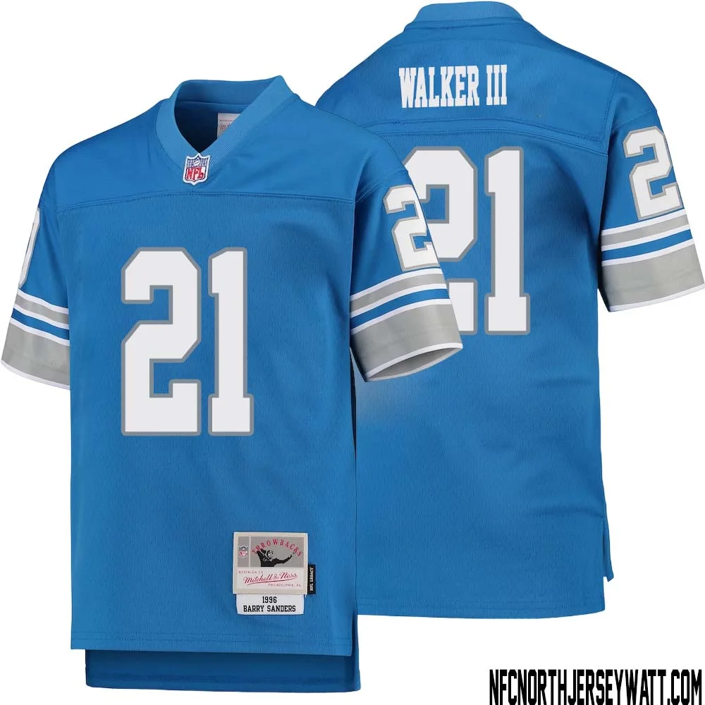 Tracy Walker III No 21 Youth Mitchell Ness Blue Detroit Lions 1996 Legacy Retired Player Jersey 1