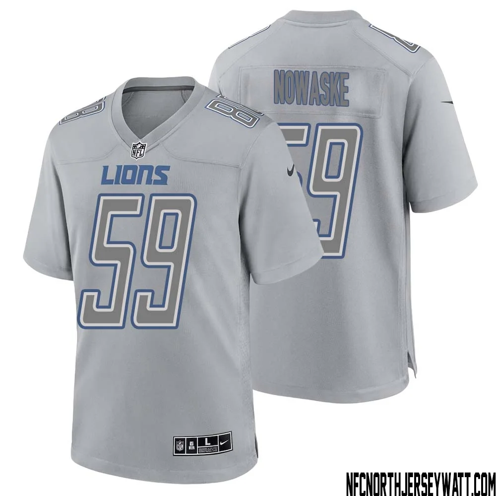 Trevor Nowaske No 59 Men Gray Detroit Lions Atmosphere Fashion Game Jersey