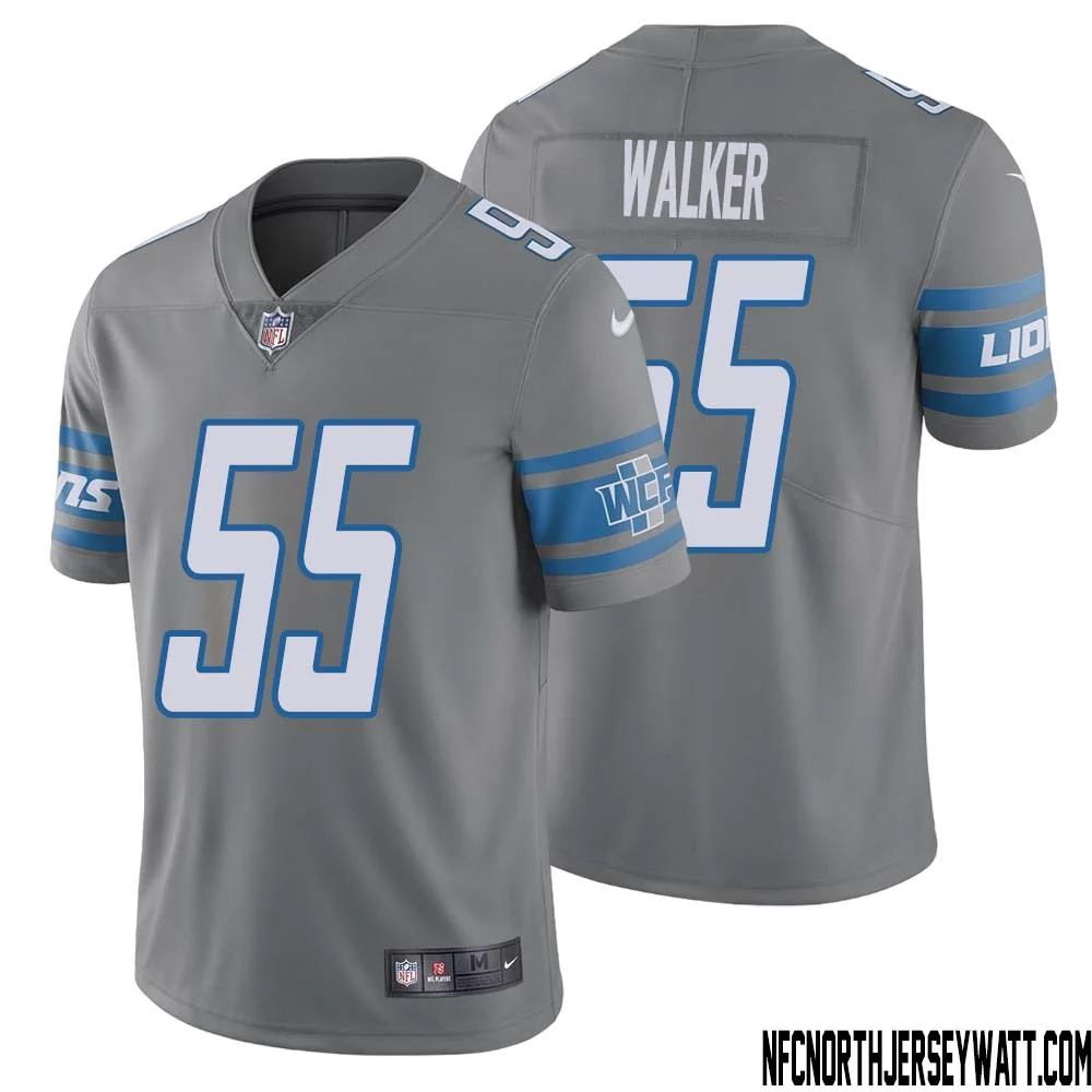 Wayne Walker No 55 Men Steel Detroit Lions Vapor Untouchable Color Rush Limited Player Jersey