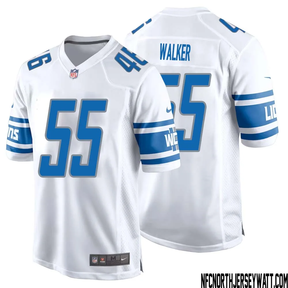 Wayne Walker No 55 Men White Detroit Lions Player Away Game Jersey