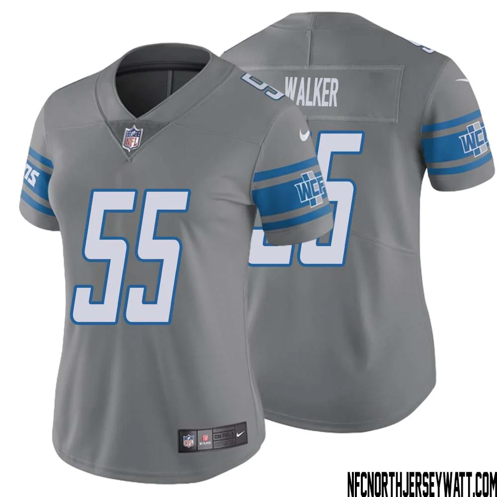 Wayne Walker No 55 Women Steel Detroit Lions Vapor Untouchable Color Rush Limited Player Jersey 1