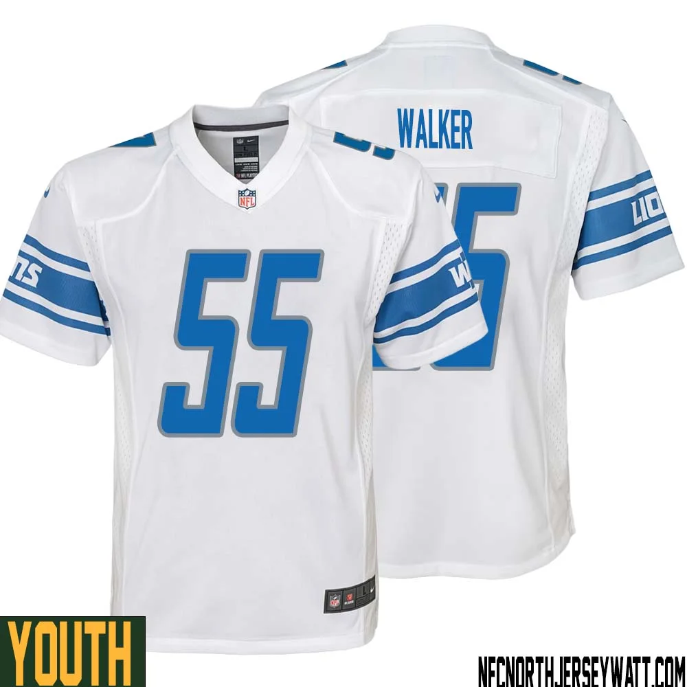 Wayne Walker No 55 Youth White Detroit Lions Player Away Game Jersey