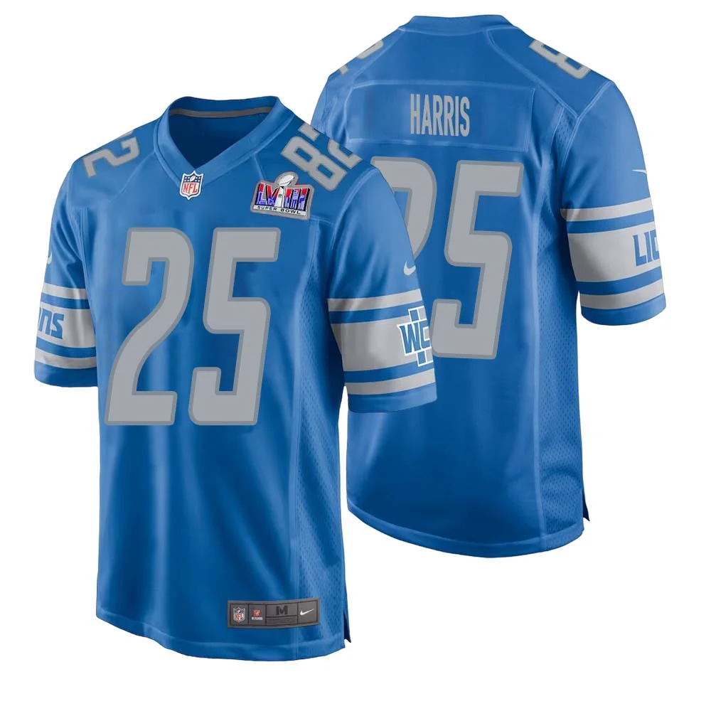 Will Harris No 25 Mens Custom Blue Detroit Lions Super Bowl LVIII Player Home Game Jersey