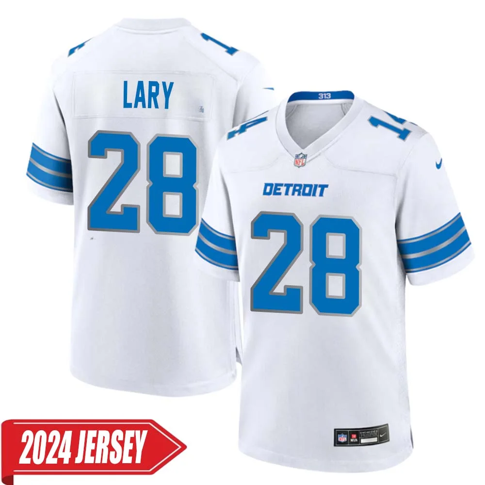 Yale Lary No 28 Men s Detroit Lions Away Game 2024 Jersey White