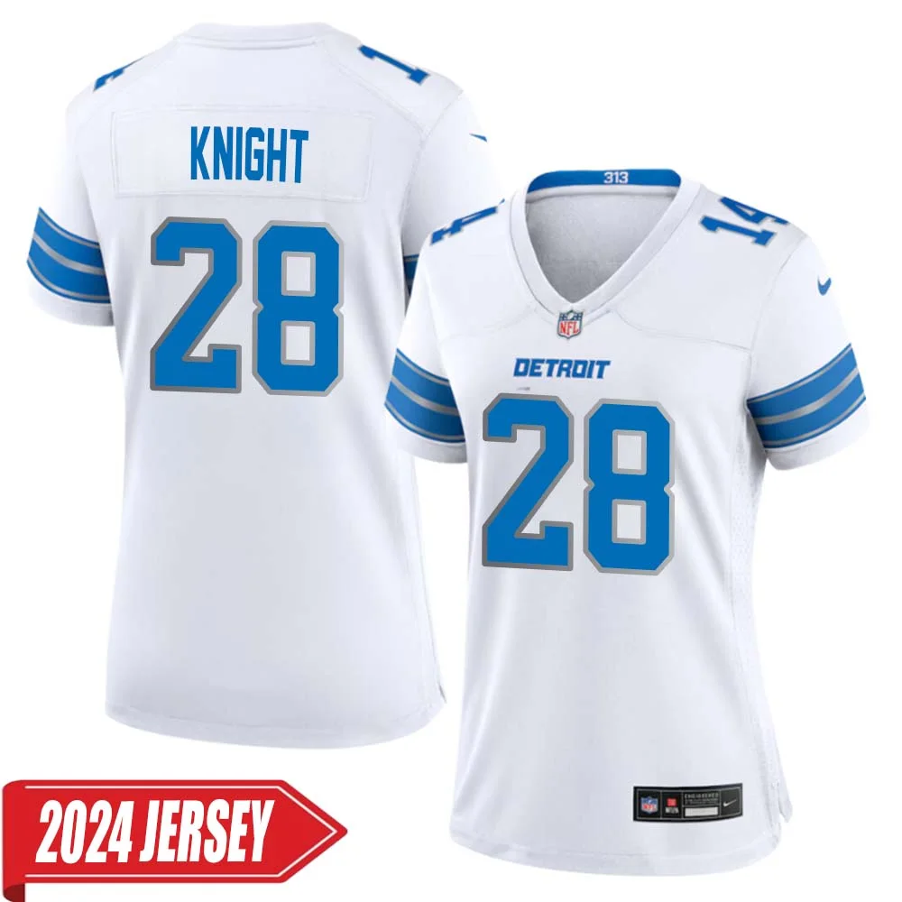 Zonovan Knight No 28 Woman s Detroit Lions Away Game 2024 Jersey White