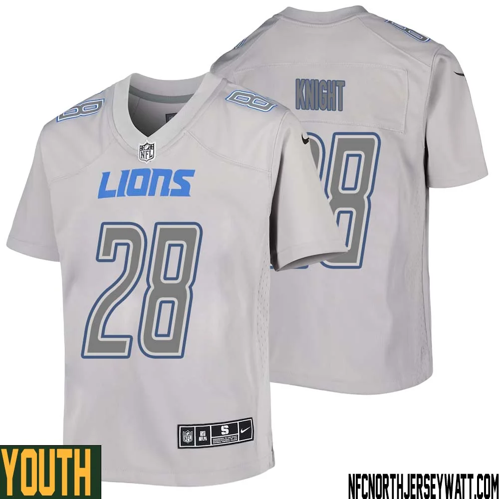 Zonovan Knight No 28 Youth Gray Detroit Lions Atmosphere Fashion Game Jersey 1