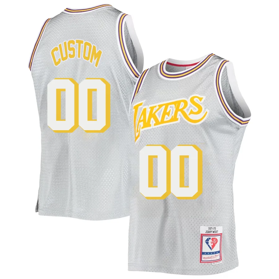 Custom Los Angeles Lakers Mitchell _ Ness 75th Anniversary 1971-72 Hardwood Classics Swingman Jersey - Silver -