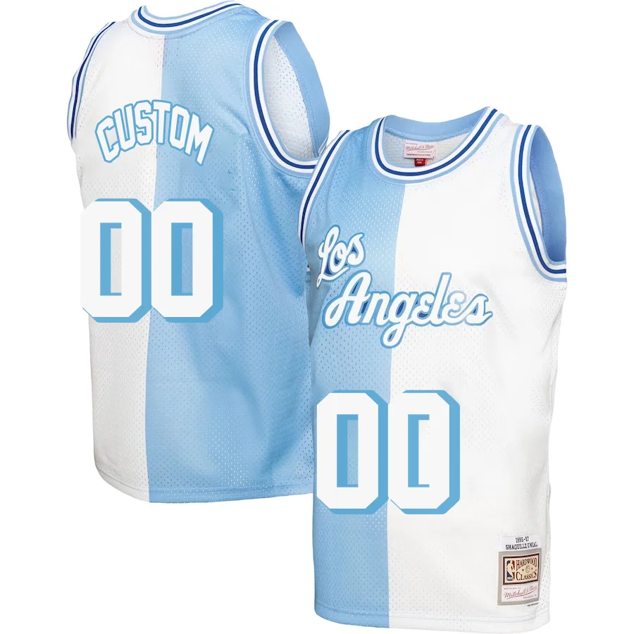 Custom Los Angeles Lakers Mitchell _ Ness Hardwood Classics 1996-97 Split Swingman Jersey - Powder Blue-White -
