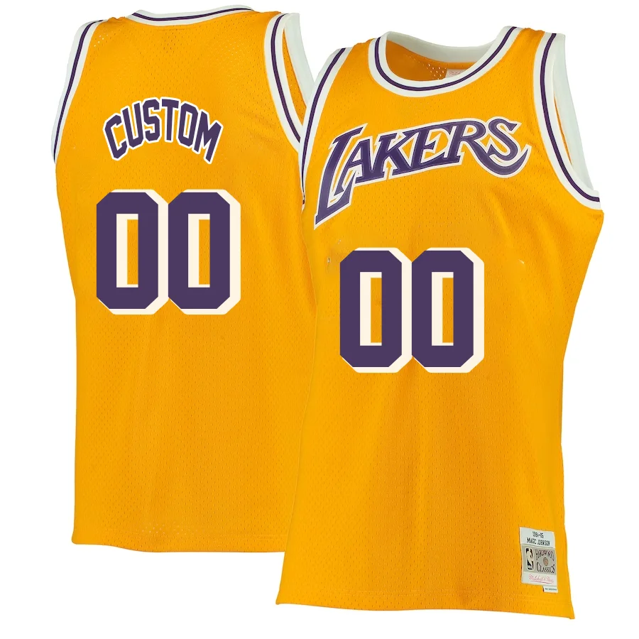 Custom Los Angeles Lakers Mitchell _ Ness Hardwood Classics Swingman Jersey - Gold -