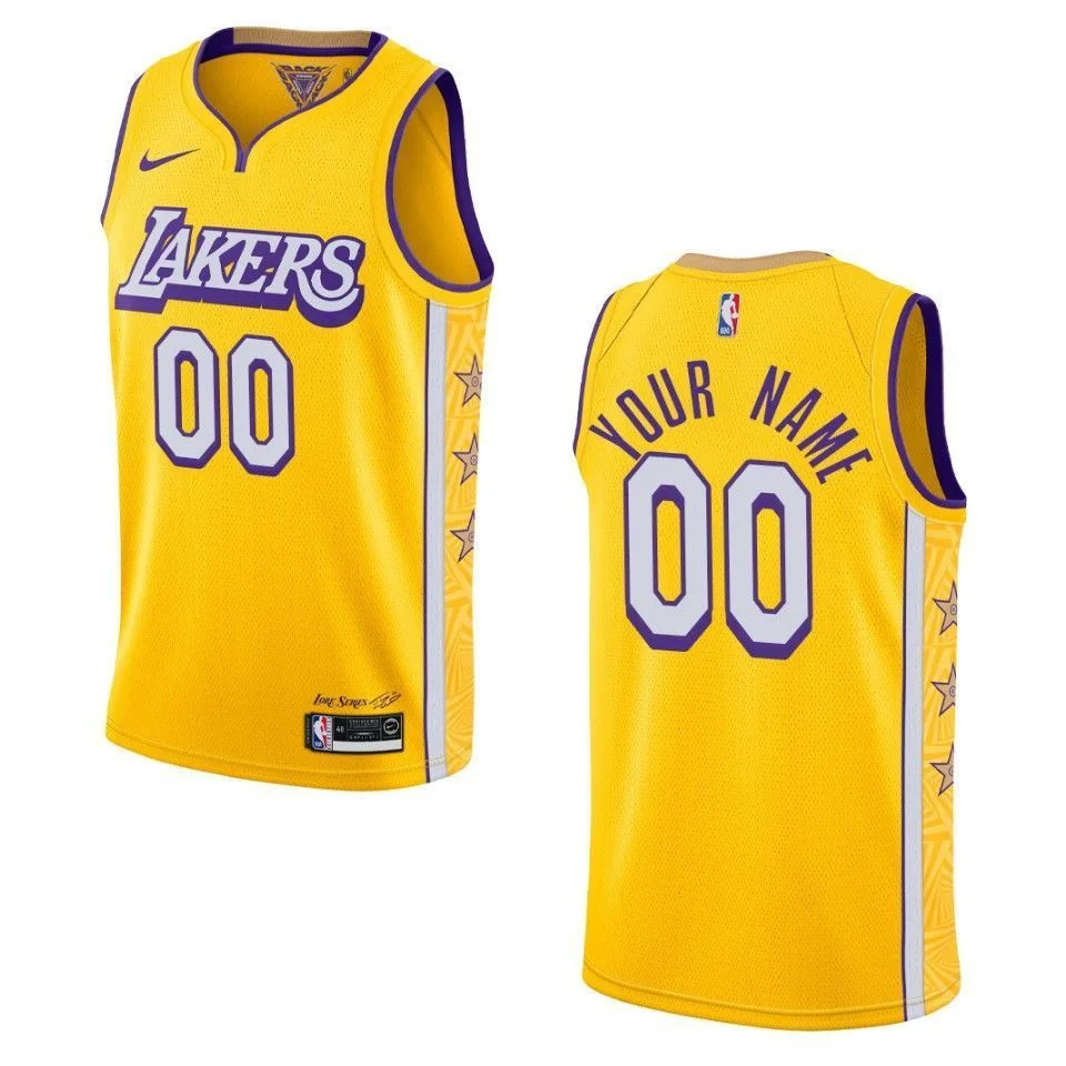 Men's 2019-20 Los Angeles Lakers #00 Custom City Edition Swingman- Yellow Jersey -